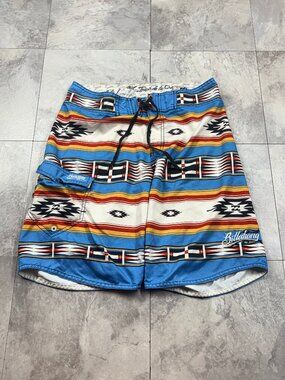 Billabong Board Shorts Men's 33 Blue Multicolor Aztec Stripe Vintage Y2K